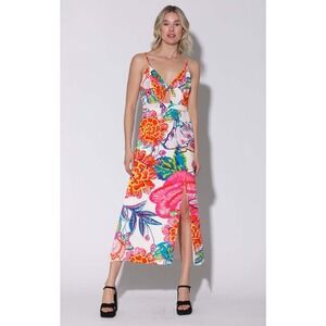 Walter Baker Womens Floral Tie Front Midi Dress White Tropical Slit W71379 - 2